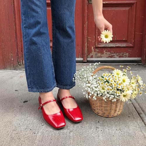 DREAM PAIRS Women's Low Heel Wedding Dress Ballet Flats,Red,7 — view 3