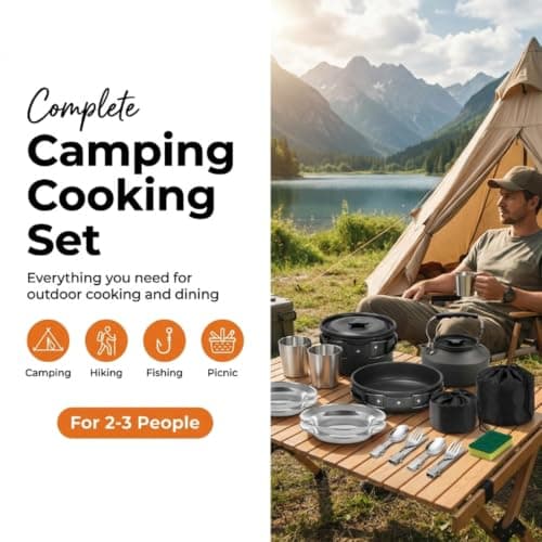 17pcs Camping Cookware Mess Kit, Protable Aluminium Pots and Pans — view 2