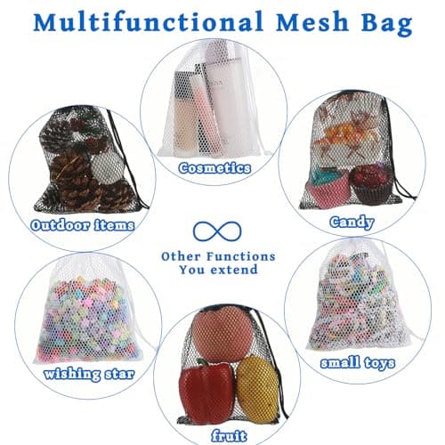 Oruola 6pcs Small Mesh Laundry Bags with Cord Lock - Drawstring Bags (3 Black, 3 White), for Golf Stuff, Little Toys, Candy - 20 X 15 Cm — view 6