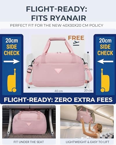 Micmores Flight Approved Cabin Bag 40x25x20cm for Ryanair Underseat, Water Resistant Nylon Holdall for Women Men, Carry on Bag with Wet Dry Pocket, Lightweight 20L Weekend Overnight Bag (Red) — view 2