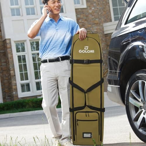 Heavy Duty Oxford Wear-Resistant Soft-Sided Golf Club Flight Bag with Wheels,Khaki — view 5