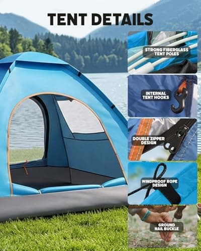 Maraiss Instant Setup Pop Up Tent, Double Doors & Windows, Lightweight Waterproof Sun-Proof Foldable Tent for Outdoor Beach, 2 Man Tent Hiking, Backpacking & Family Camping Light Blue — view 5