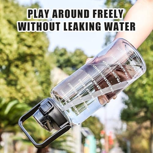 2L Water Bottle with Straw,Clear Leakproof Sports Bottle with Time Markings,Portable Handle Drink Bottles,Heat Resistant Motivational Jug for Gym Hiking Ensure Drinking Throughout The Day (Black) — view 3