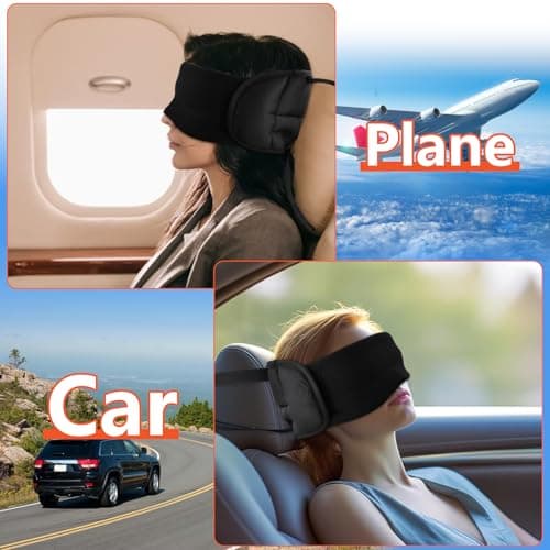 Marjoramy Travel Pillow for Airplane,Plane Pillow with 3D Eye Mask for Sleeping, 360°Support Airplane Head Strap for Long Flight,Stop Bobblehead, Travel Essential,Black — view 6