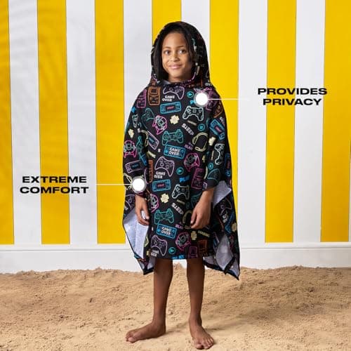 Dreamscene Hooded Towels for Kids Black, Gaming Kids Swimming Towel Beach Summer Holidays Kids Changing Robe Hooded Towel Lightweight Oversized Privacy, One Size — view 6