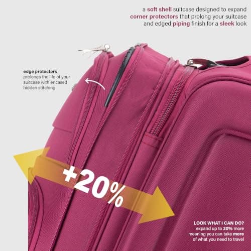 Aerostar Medium 26” Lightweight Softshell Expandable Suitcase, Integrated Combination Lock, 4 Wheels Check in Luggage for 15 to 20kg (Maroon, 77 litres) — view 3