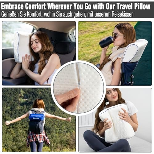 Marcolumb Travel & Camping Comfortable Memory Foam Pillow – Easy to Carry Portable Bag – Temperature Regulating Pillow Case - Perfect for Travelling (White Contour) — view 2