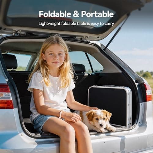 Warmiehomy Folding Camping Table, 3 Adjustable Height, Max 60cm Aluminum Picnic Table with Storage Net & Carry Handle, Portable Grill Table for Camping, Picnic, Backpacking, RV, BBQ, 60X40cm, Black — view 6