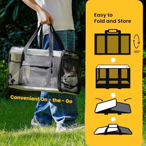 Conlun Cat Carrier Bag,Soft-Sided Pet Carriers for Dogs with 4-Sided Mesh,Airline Approved Cat Transport Carrier for Small&Medium Cats Kitten Puppy Up to 6Kg,Collapsible Cat Travel Carrier-M,Grey — view 6