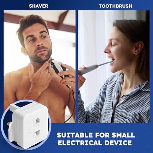 Desiretech Shaver Adaptor 1 Pack, 2 Pin to 3 Pin UK Plug Converter, 1A 250V, Compact Travel Adaptor for Electric Shavers & Toothbrushes, CE Certified, White — view 2