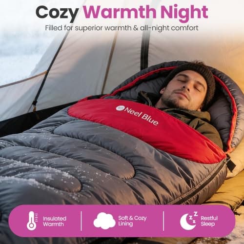 WedDecor Sleeping Bag for Adults, 4 Seasons, Waterproof Hooded, Grey Orange — view 6
