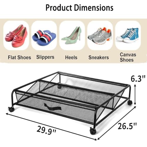 Under Bed Shoe Storage Organiser with Wheels, Rolling Underbed Storage — view 5