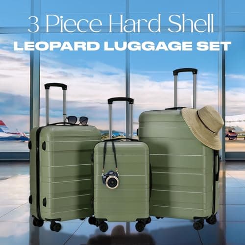 OHS Suitcases Set of 3, Hardshell Luggage Sets with 4 Wheels Lightweight Durable Adjustable Handles Easy to Carry - Cabin Luggage, Suitcase Medium, Suitcase Large - Olive Green — view 2
