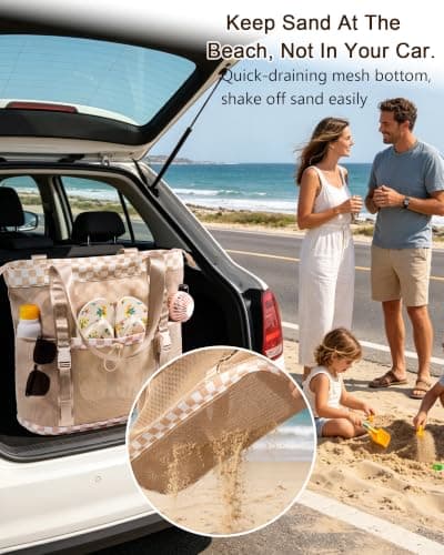 Elmklare 35L large Mesh Beach Tote Bag With Zipper for Women with 6 Pockets — view 4
