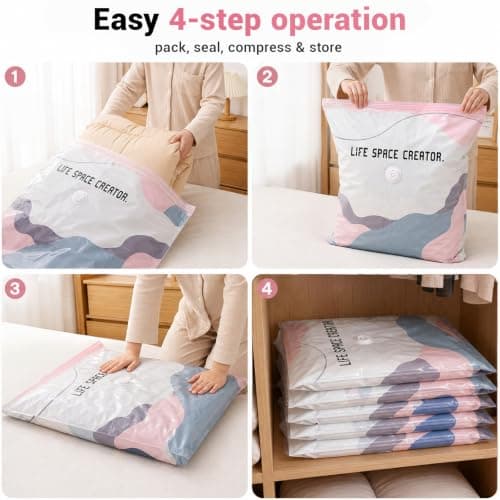Vacuum Storage Bags, Large Capacity 3D Compression Bags for Clothes Duvet Bedding Blankets Comforters Pillows Travel & Home, No Pump Press & Seal Space Saver, Reusable Heavy Duty (3PACK, 70×50×30cm) — view 5