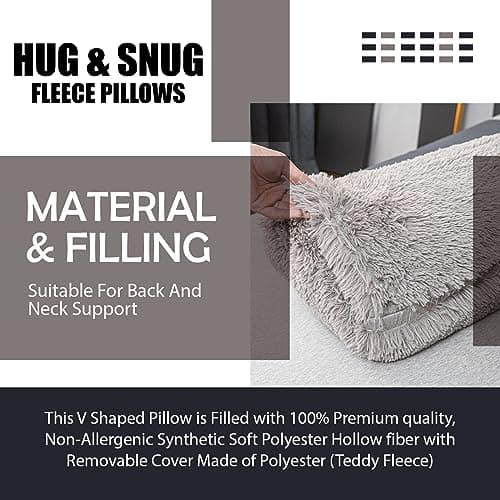 EDS Pregnancy Teddy Fleece V Pillow with Pillowcase Provide Support During Pregnancy Nursing and for Orthopedic Super Soft Comfortable V-shaped Pillows for Head, Neck and Back LH (GREY) — view 5
