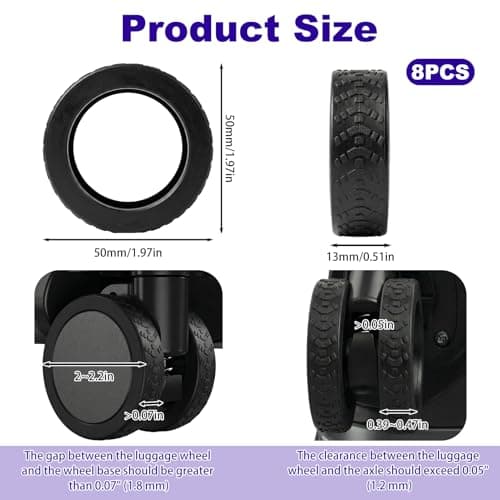 Peaflew 8 Pcs Suitcase Wheel Protectors, Enduring Silicone Luggage Wheel Protectors for 2-2.7'' Wheels, Anti-Noise Suitcase Wheels Covers Protectors for Carry On/Travel Suitcase Wheel (Black) — view 3