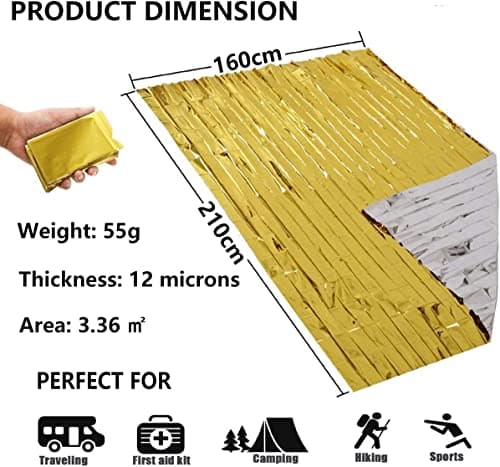 HONYAO® Emergency Blankets 3pcs, Foil Blankets Gold Silver, Thermal Blanket 210×160 cm, Survival Blankets Perfect for Outdoors, Survival, Hiking, Marathons or First Aid, Tear Resistant — view 3