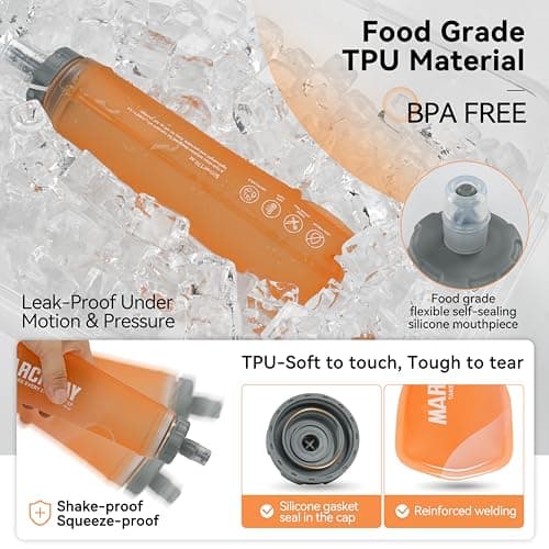MARCHWAY Soft Hydration Flask with Wide Mouth, 300ml/500ml Collapsible TPU Water Bottle, Leakproof Portable Flexible for Running, Hiking, Cycling, Climbing, Gym, Travel (2pcs Orange 300ml) — view 3