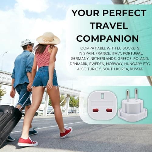 Double Dragon EU Travel Plug Adapter | UK 3 PIN to European 2 PIN Plug Converter Type C, E, F for Spain, France, Italy, Portugal, Germany, Greece, Sweden, Norway, Poland, Denmark, Finland (Pack of 2) — view 5