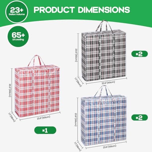Rainberg 5 PACK EXTRA LARGE Storage Bags, 60 x 60cm Strong and Durable Holds up to 30kg, Reusable Laundry Bags with Double Zips, Ideal for Laundry, Moving House, Clothing & Wardrobe Storage — view 2