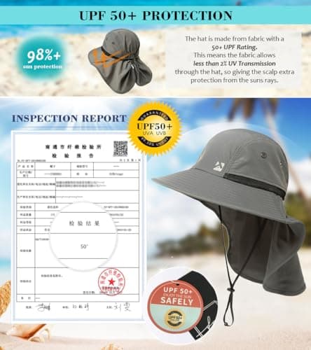 TOP-EX Waterproof Sun Hat with Neck Flap, Dark Grey, L/XL — view 5