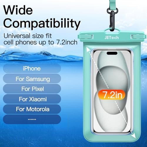 JETech IPX8 Waterproof Phone Pouch, Dry Bag, Black+Green, 2-Pack — view 2