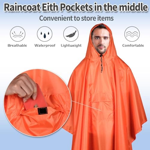 ZONGHUN Rain Poncho Adult Waterproof Raincoat Reusable Emergency Poncho for Men Women with Hood for Hiking, Camping, Outdoor Activities — view 2