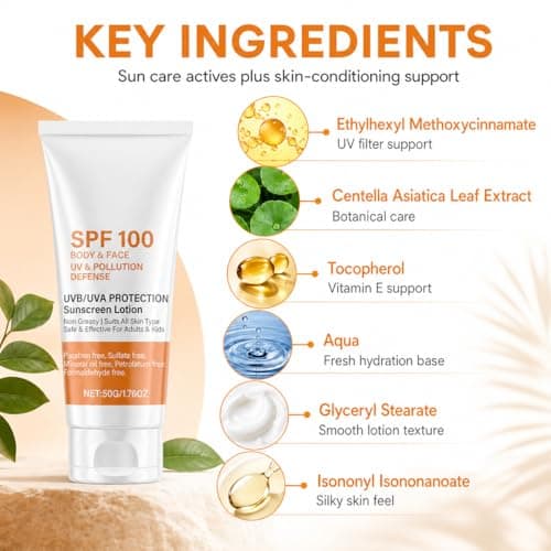 SPF 100 Sunscreen Lotion for Body & Face, High Protection Sun Cream, UVA UVB Face Sunscreen, Lightweight Non Greasy Sun Lotion, Daily Moisturising Sun Screen for Men Women Adults — view 5