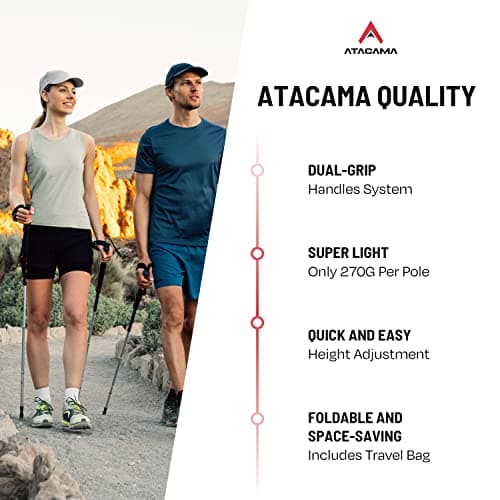 ATACAMA Lightweight Aluminium and Carbon Foldable Hiking Sticks with Cork Handle - Adjustable Telescopic Hiking Poles - Folding Walking Sticks For Women - Nordic Walking Poles Men - Hiking Accessories — view 2
