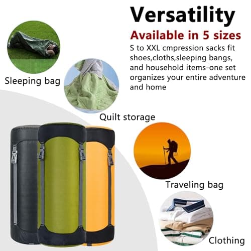 Compression Stuff Sack Lightweight Sleeping Bag Compression Sack Waterproof Storage Bag for Camping Outdoor Hiking Backpacking Travelling (Black, M) — view 6