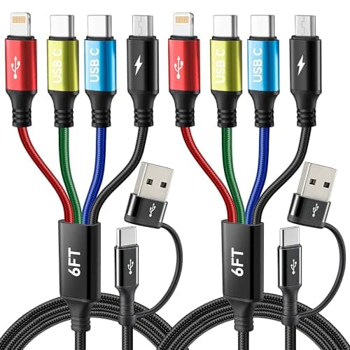 Minlu 4 in 2 Multi Charger Cable,USB-C/A to Dual USB-C+Lightning+Micro,1.8m