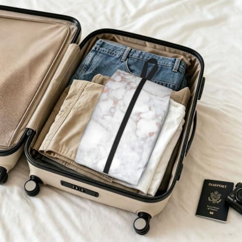 White Marble Rose Gold Print Waterproof Shoe Bag Travel Bag with Carry Strap Storage Bag Versatile Cosmetic Bag-2pcs — view 6