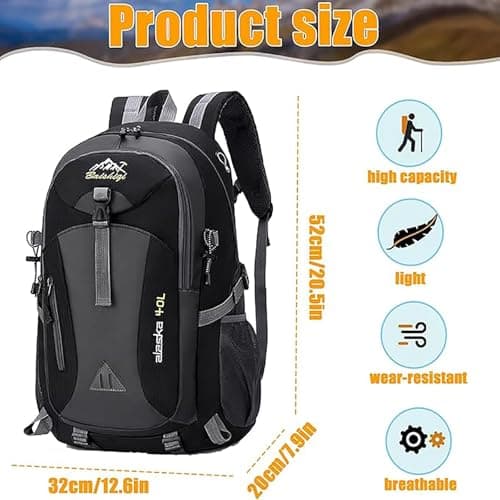 FSSPLJHYJ Trekking Backpack 40 Litres Large Volume Lightweight Waterproof Multifunctional for Mountain Travel Hiking Camping School with Rear Ventilation Men Women Black — view 2