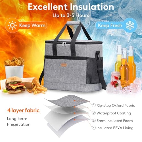 Lifewit Cooler Bag 60 Cans Collapsible and Insulated Large Lunch Bag Leakproof Soft Cooler Portable for Camping/BBQ/Family Outdoor Activities, Grey — view 4
