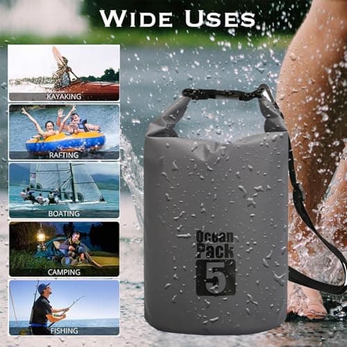 MORAINJAY 5L Grey Dry Bag,Waterproof Bag with Single Adjustable Shoulder Strap,Small Capacity Dry Sack 2L 5L 10L 15L 20L 30L for Outdoor Camping,Rafting,Swimming,Boating,Surfing — view 4