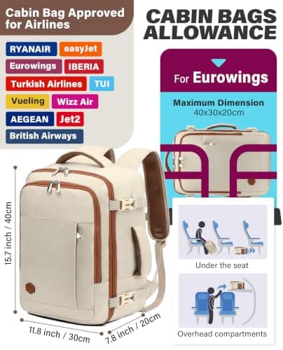 VANKEV 40x30x20 Ryanair Cabin Bag Underseat Travel Backpack Hand Luggage — view 3