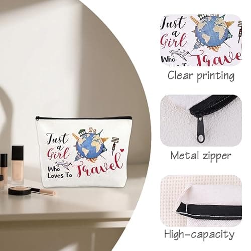 Travel Makeup Bag Gifts for Travellers Best Friend Birthday Christmas Gifts for Travelling Travel Toiletry Bag for Girls Women Just A Girl Who Loves to Travel Bag Pouch for Daughter Sister — view 3