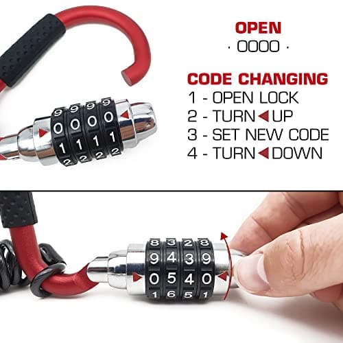 RADIKAL RK540R Motorcycle Helmet Lock, Combination Code Lock, T Buckle Adapter, Security Cable, Carabiner Anti-Theft Padlock Multifunction Universal Scooter, Electric Bicycle, Ebike, Luggage, Backpack — view 6