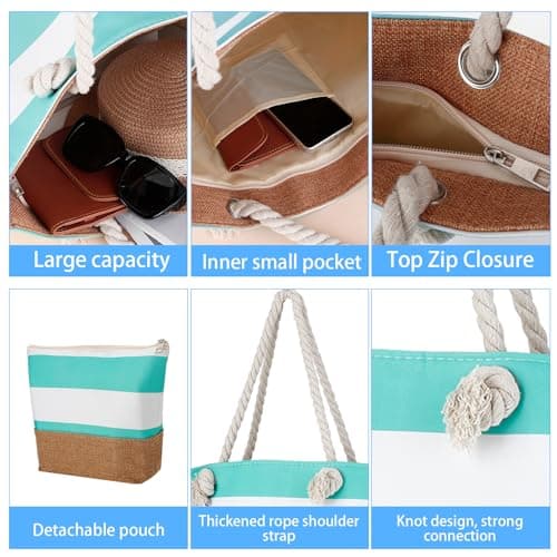 ViEinkaufen 2 Pack Waterproof Beach Bag,Beach Bags for Women with Zipper — view 5