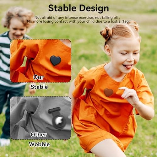 DDJ for AirTag Holder for Kids (2 Pack), Hidden Silicone Case for AirTag GPS Tracker for Kids with Invisible Pin, Anti Lost, Elderly, Luggage, Clothing, Backpack, Family Travel (Black,Pink) — view 3