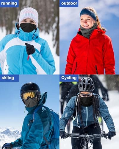 Hicarer 4 Pieces Winter Fleece Neck Warmer Snoods for Men Women Gaiter Thick Thermal Windproof Ski Neck Scarf Balaclava(Black, Gray) — view 6