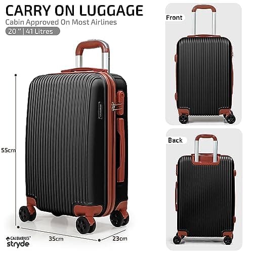 CALDARIUS Hardshell Luggage | Durable Suitcases | Lightweight & Secure with Combination Lock | Smooth 4 Dual Spinner Wheels | Ideal Travel Bag & Luggage Sets (Black, Cabin 20") — view 2