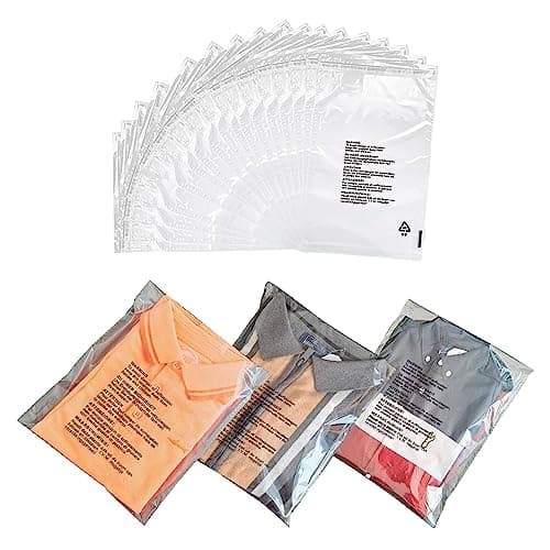 JeeJaan® 100 Pcs of Clear Polypropylene Bags 9 x 12 in Opp Mailing Bags 230 x 305 mm Plastic Envelopes for Clothes with Safety Warning