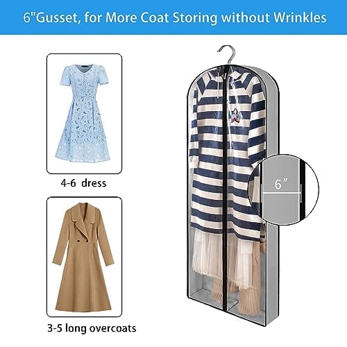 2 Pack Clothes Dress Covers with Zip, 60" (150cm) Garment Bags Clothes Storage Gusseted Suit Covers Protector Bags Breathable Hanging Garment Covers Suit Bag Jacket Coat dress Covers for Wardrobe — view 2
