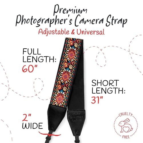 Red Vintage Camera Shoulder Strap Belt For All DSLR Camera – Vibrant Design Universal DSLR Strap, Embroidered Vintage Multi Color Neck Belt for Canon, Nikon, Sony,Pentax, Fujifilm, and Digital Camera — view 5