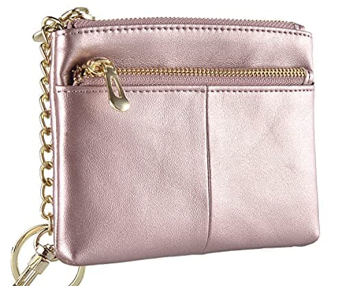 Beurlike Womens RFID Coin Purse Change Wallet Small Leather Card Holder Keychain, Rose Gold, S, Fashion