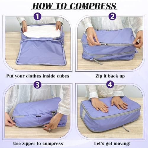 Extra Large Compression Packing Cubes for Travel Essentials, 2 Set Expandable Travel Cubes for Packing Compression Bags Luggage Suitcase Organizer, Purple — view 6