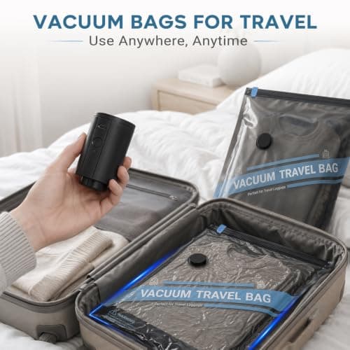 ZOESTORAGE Vacuum Bags for Travel with Electric Pump, 18 Pack Travel Vacuum Bags with Pump for Clothes, Luggage, Blankets, Vacuum Storage Bags for Clothes (5L, 5M, 5S, 3 Shoe Bags), Blue — view 3