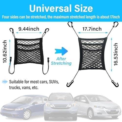 3 Layers Car Mesh Organizer, Four-Side Elasticity Auto Seat Back Net Bag Between Front Seats, Car Net Barrier of Backseat Pet Kids, Tissue Purse Holder, Storage Netting Pouch — view 2